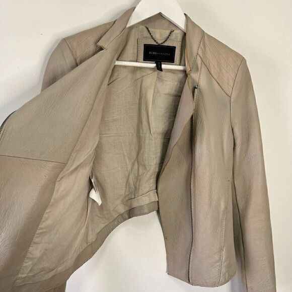 BCBGMaxAzria Cleo Genuine Leather Moto Jacket in Putty - Picture 4 of 12